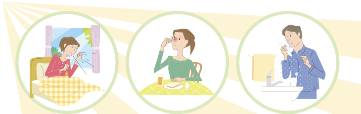 朝の鼻水、くしゃみ、鼻づまりのイラスト