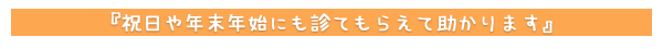 祝日や年末年始にも診てもらえて助かります